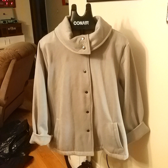 Jersey Material Snap Button Coat with Large Collar Pockets 2X - Picture 1 of 8
